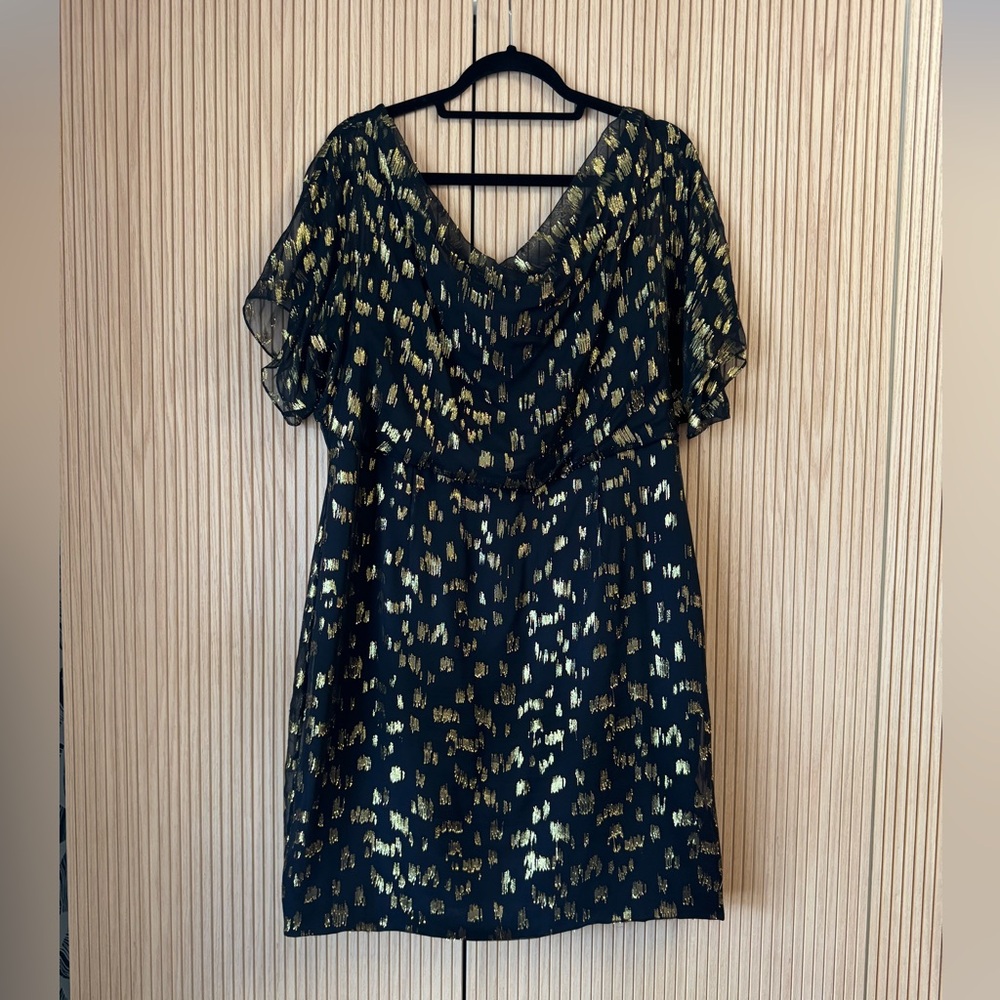 Kay Unger Metallic Silk Blend Mini Dress Black Gold Size 16